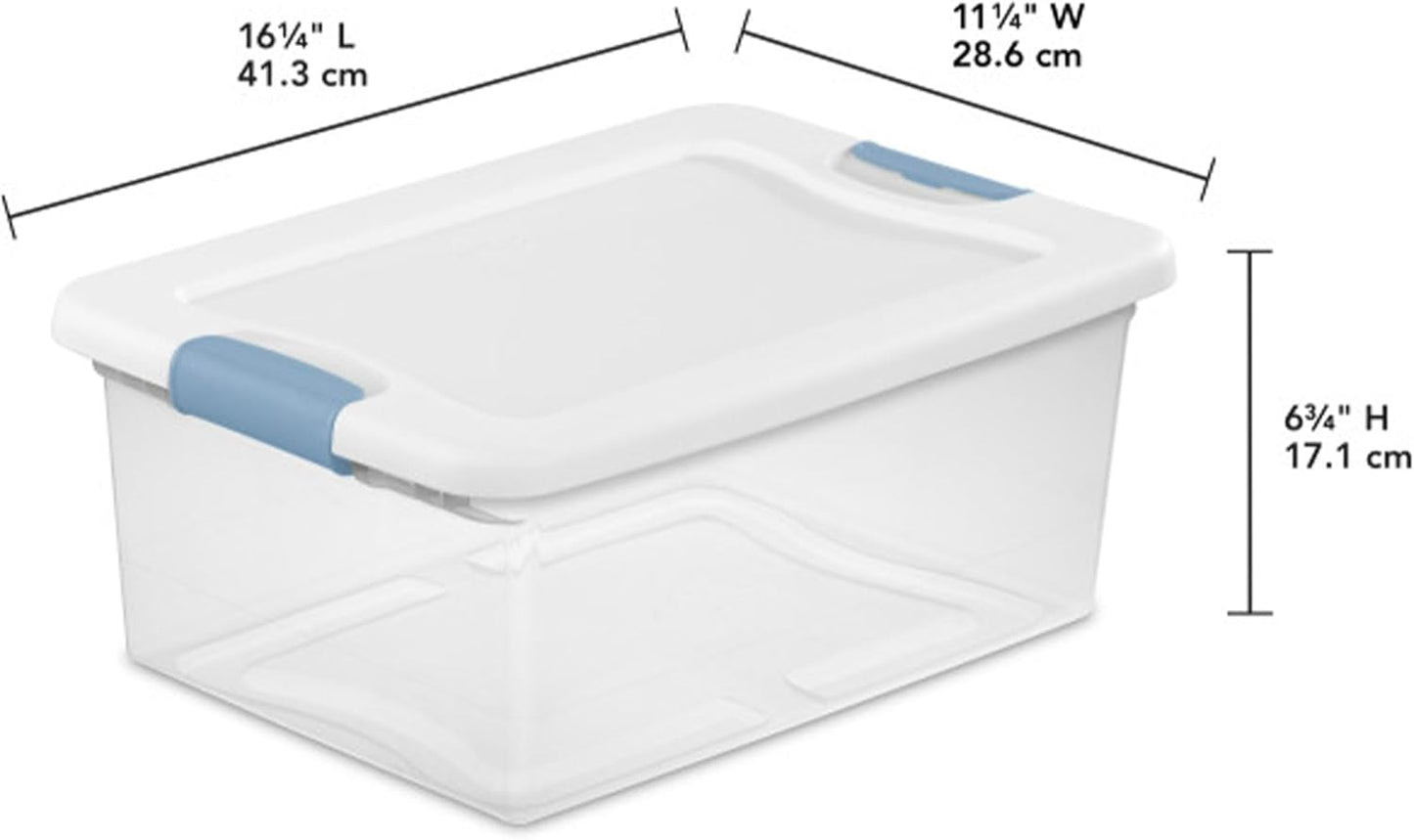 Sterilite 6-Pack Latching Box, Under Bed Storage Bins with Lids, Clear Plastic, 25 Quart - Heavy-Duty Organizing Containers for Closet, Bathroom, and Office