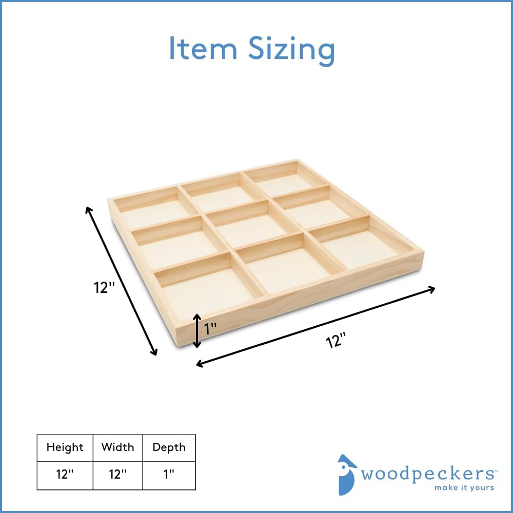 DIY Rectangle Wooden Divided Serving Tray 12 x 8-inch, Pack of 1 6-Section Candy Tray for Vegetable & Fruit Party Platters, by Woodpeckers