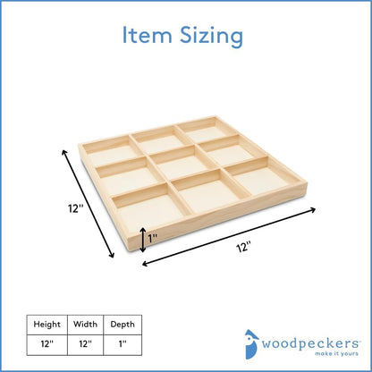 DIY Rectangle Wooden Divided Serving Tray 12 x 8-inch, Pack of 1 6-Section Candy Tray for Vegetable & Fruit Party Platters, by Woodpeckers