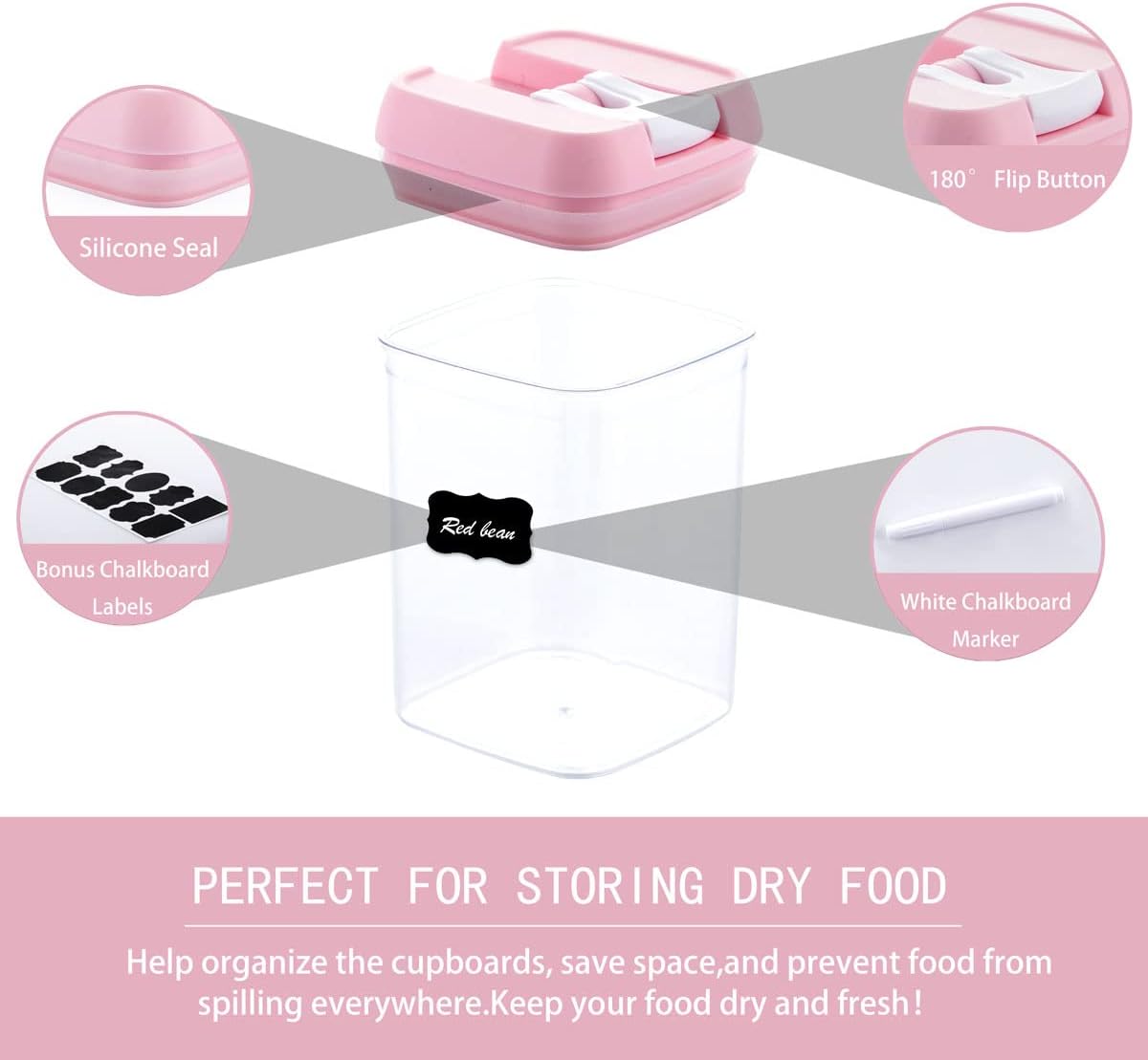 U-QE Airtight Food Storage Containers -8 Piece BPA Free Clear Plastic Airtight Containers with Easy Lock Lids for Kitchen Pantry Organization and Storage - Sugar, Flour, Cereal, Labels & Marker