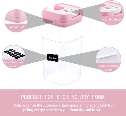 U-QE Airtight Food Storage Containers -8 Piece BPA Free Clear Plastic Airtight Containers with Easy Lock Lids for Kitchen Pantry Organization and Storage - Sugar, Flour, Cereal, Labels & Marker