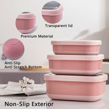 Lille Home Leak Proof Stainless Steel Lunch Snack Containers Set - Ideal for Educational Settings and Daycare - Nesting Trio with Silicone Lids - 47oz+30oz+16oz - Pink