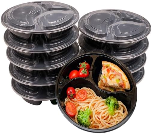 Meal Prep Containers 3 Compartment Plate W/Lids Reusable Food Storage 39oz (10)