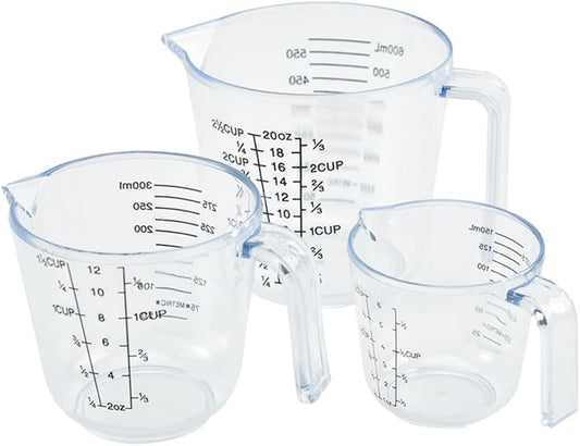 HEMOTON 3 Piece Plastic Measuring Cup Set, Clear, Strong Food Grade, Liquid Heavy Glass Wine Glass for Kitchen Cooking Baking (Transparent, 5oz/10oz/20oz)