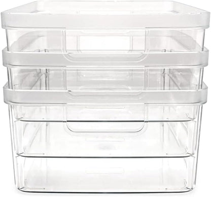 Isaac Jacobs 2-Pack Square Clear Storage Bins (10” L x 10” W x 6.1” H) w/Cutout Handles, Plastic Organizer for Home, Office, Kitchen, Fridge/Freezer, Bathroom, BPA Free, Food Safe (2-Pack, Square)