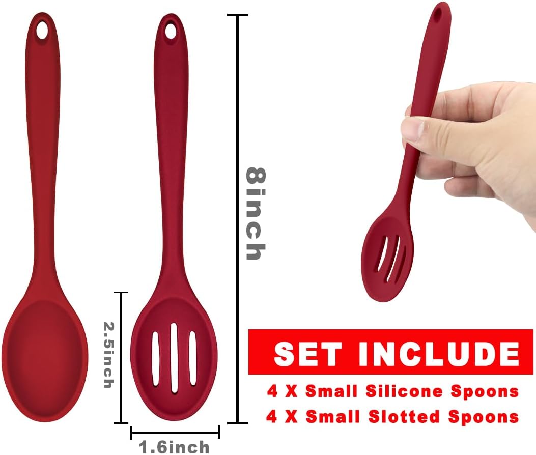 ELANE 8 Pcs Silicone Cooking Utensils Set,Silicone Serving Spoons Cooking Spoons for Nonstick Cookware for Kitchen Salads