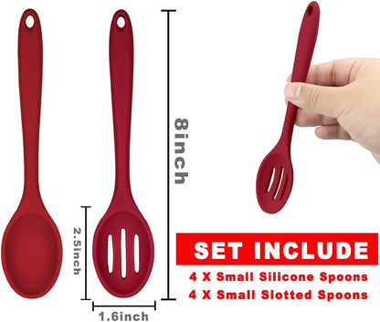 ELANE 8 Pcs Silicone Cooking Utensils Set,Silicone Serving Spoons Cooking Spoons for Nonstick Cookware for Kitchen Salads
