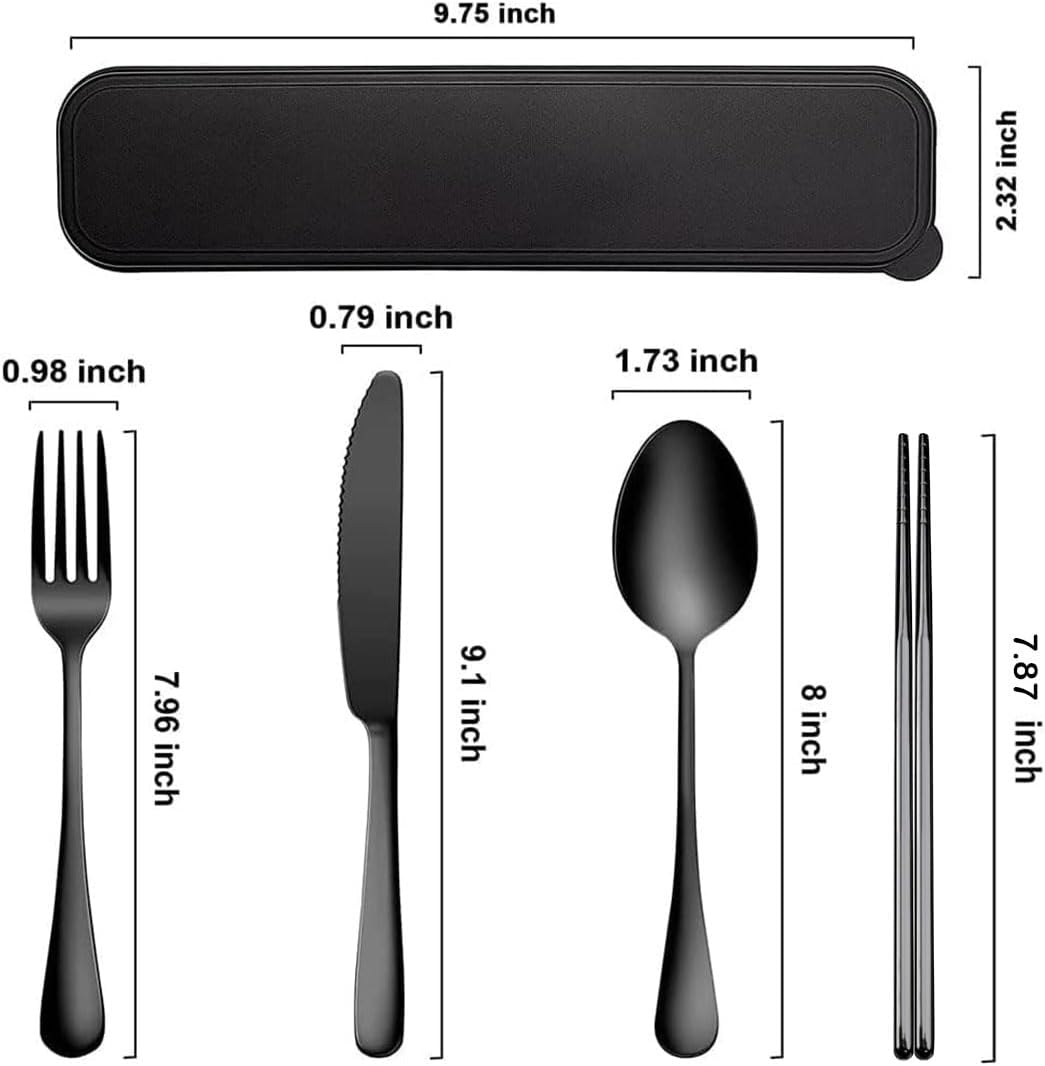 Portable Travel Utensils Set, 18/8 Stainless Steel 3 PCS Cutlery Set Including Knife Fork and Spoon, Reusable Travel Silverware Set with Case for Lunch Box Camping School Office