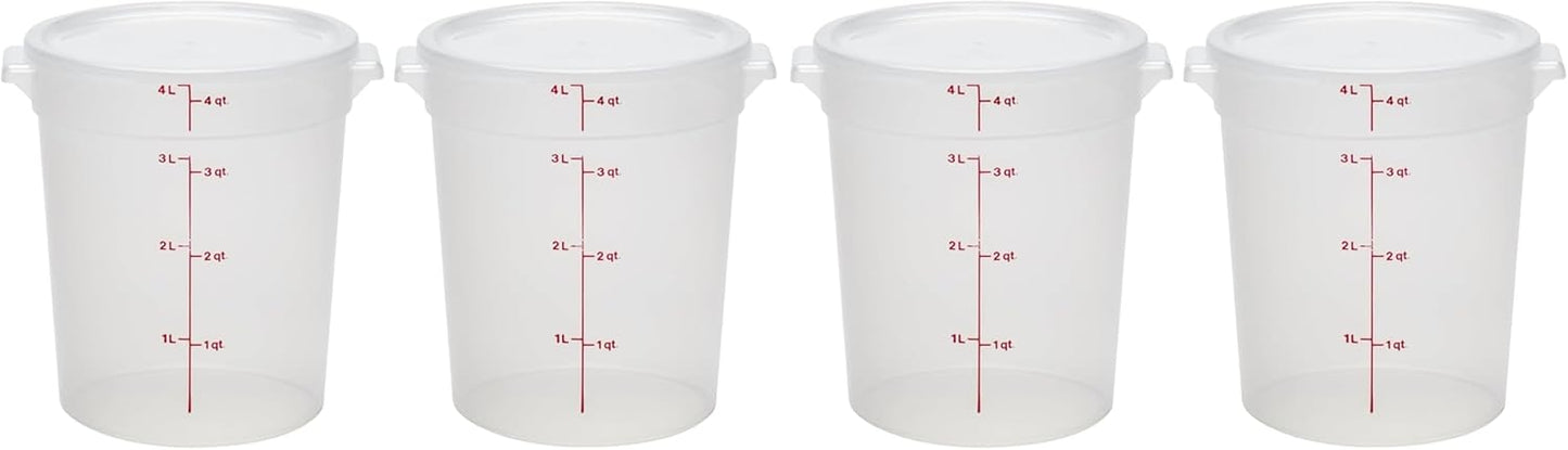 Cambro Food Storage Containers with Lids (BPA-Free) - 4 Quart - Food Grade Buckets with Lids (4 Pack) - For Dough Proofing and Brining (Translucent)