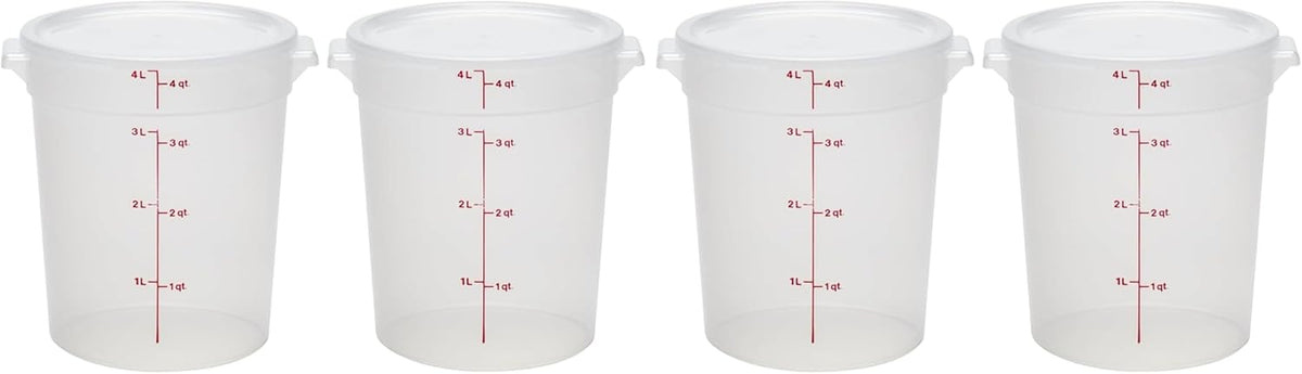 Cambro Food Storage Containers with Lids (BPA-Free) - 4 Quart - Food Grade Buckets with Lids (4 Pack) - For Dough Proofing and Brining (Translucent)
