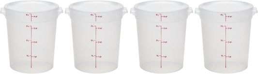 Cambro Food Storage Containers with Lids (BPA-Free) - 4 Quart - Food Grade Buckets with Lids (4 Pack) - For Dough Proofing and Brining (Translucent)