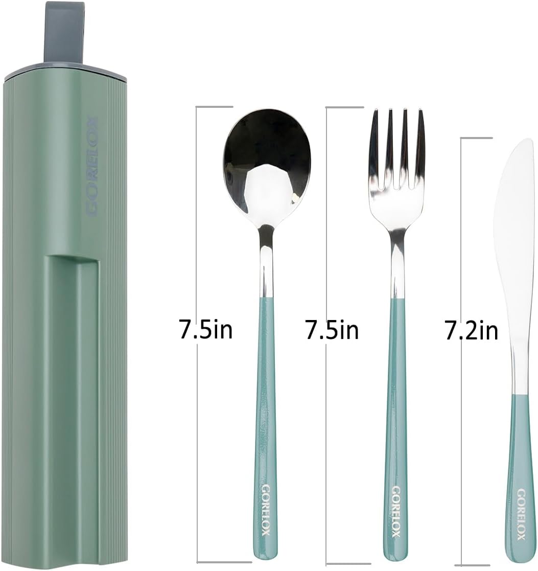 Travel Utensils Set, 4pcs Stainless Steel Reusable Cutlery, Portable Silverware Lunch Box for Camping and Office, Include Fork Spoon Knife with Case