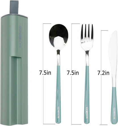 Travel Utensils Set, 4pcs Stainless Steel Reusable Cutlery, Portable Silverware Lunch Box for Camping and Office, Include Fork Spoon Knife with Case
