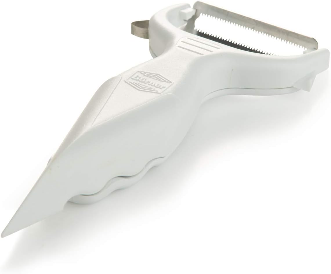Börner Vegetable Peeler (6-in-1) • Garnishing Peeler with Grater • Multifunctional Peeler for Fruits & Vegetables • Fruit Peeler, Universal Peeler, Potato Peeler • Color: White