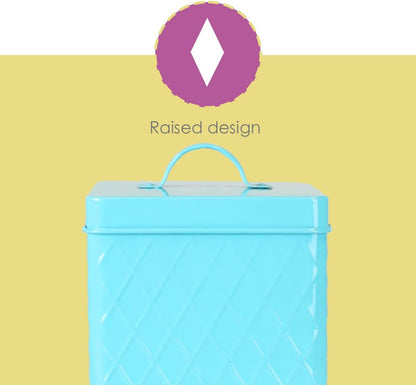 Home Basics Tin Kitchen Food Storage Organization Canister Collection (Large Canister with Cover, Turquoise)