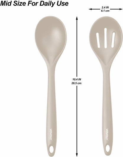 VOVOLY Silicone Spoons for Cooking, Solid & Slotted Spoon Set, Med, Black