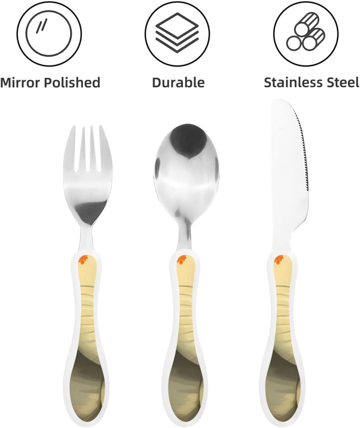 3-Piece Kids Silverware Set With Storage Case, Stainless Steel Reusable Children Safe Knife Spoon Fork Set African Lion Black And White Children Flatware Set For Kids Lunch Box
