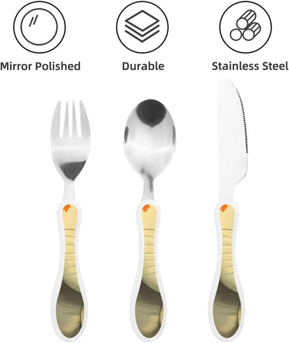 3-Piece Kids Silverware Set With Storage Case, Stainless Steel Reusable Children Safe Knife Spoon Fork Set African Lion Black And White Children Flatware Set For Kids Lunch Box
