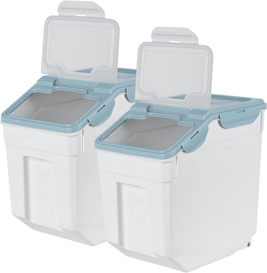 Airtight Dog Food Storage Container (2-Pack), 11.86 Gal Large Pet Food Storage Containers with Wheels & Measuring Cup, Rice Dispenser & Flour Sugar Storages Containers for Kitchen Pantry Orga