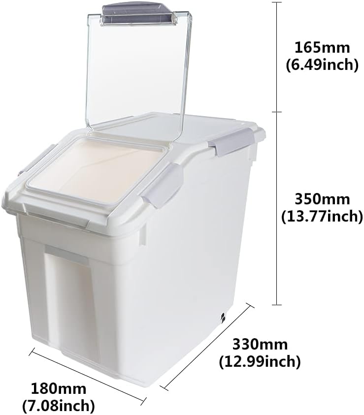 Saim Rice Container 25 lbs, Large Airtight Flour Storage Container with Wheels Measuring Cup, 2 Pack a Set BPA free Food Bin Grain Organizer Box for Dry Baking Supplies Kitchen Pantry Cereal (Gray)