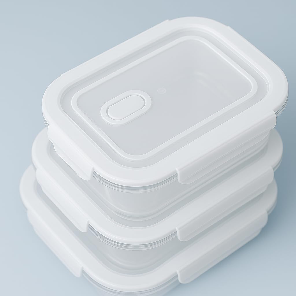 Glass Food Storage Container Set, 3 Piece, Rectangular with White Lids, 13.9oz/23.6oz/35.1oz Capacity, Stackable Meal Prep Containers