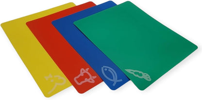 Handy Housewares 4pc Flexible Cutting Mat Set - Veggie, Fish, Beef and Poultry Cutting Mat Set, 11.75 x 9.75 Inches (1 Set)