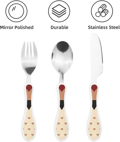 3-Piece Kids Silverware Set With Storage Case, Stainless Steel Reusable Children Safe Knife Spoon Fork Set Cute Puppy Children Flatware Set For Kids Lunch Box