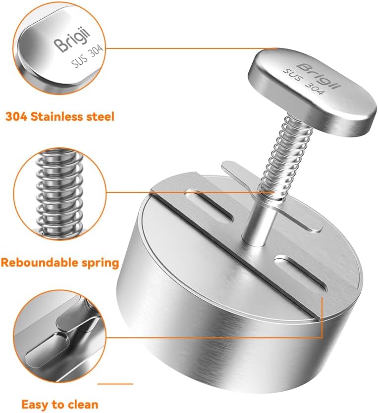 Brigii 304 Stainless Steel Burger Press, 4.5" Hamburger Press Patty Maker