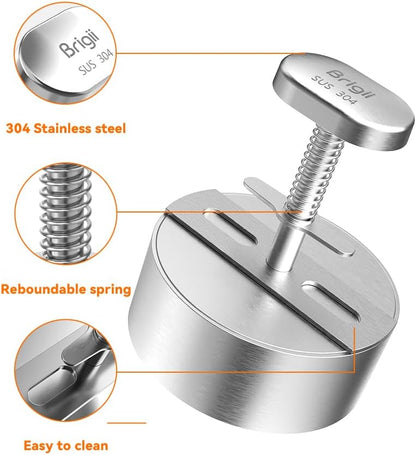 Brigii 304 Stainless Steel Burger Press, 4.5" Hamburger Press Patty Maker
