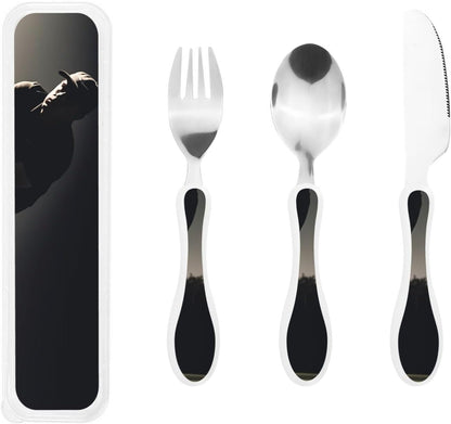 3-Piece Kids Silverware Set With Storage Case, Stainless Steel Reusable Children Safe Knife Spoon Fork Set Cute Kittens Children Flatware Set For Kids Lunch Box