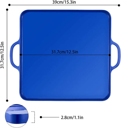 i BKGOO Foodservice Red Plastic Tray with Handle Set of 2 Large Melamine Cube Serving Platters for Parties, Table, Kitchen Size(12.5"x12.5"x1")
