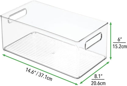 mDesign Stackable Plastic Food Storage Bin with Handles for Kitchen Pantry, Cabinet, Refrigerator, Freezer - Organizer for Fruit, Yogurt, Squeeze Pouches - BPA Free, 10" Long - Clear