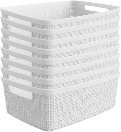 Curver Set of 4 Large 18L Easy Access Jute Decorative Plastic Organization and Storage Baskets - Perfect Bins for Home Office, Closet Shelves, Kitchen Pantry and All Bedroom Essentials, Black