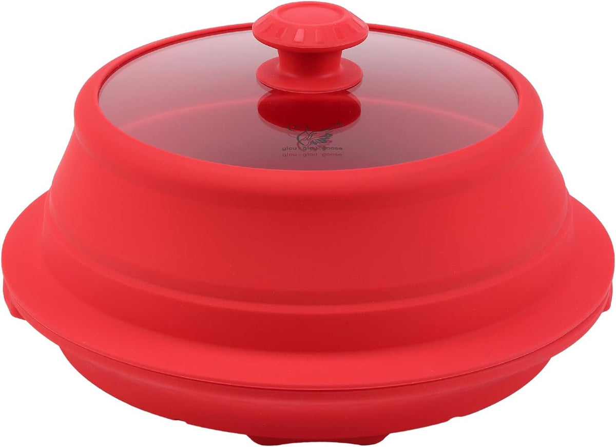 Collapsible Microwave Splatter Lid with Vented Tempered Glass Cover Wok Lid for Microwave Safe, Stockpot Steamer Pot Pan Round Bowl 6" 7" 8" 9" 10" 11" 12" Universal Multifunction Silicone Cover