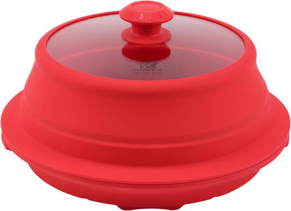 Collapsible Microwave Splatter Lid with Vented Tempered Glass Cover Wok Lid for Microwave Safe, Stockpot Steamer Pot Pan Round Bowl 6" 7" 8" 9" 10" 11" 12" Universal Multifunction Silicone Cover