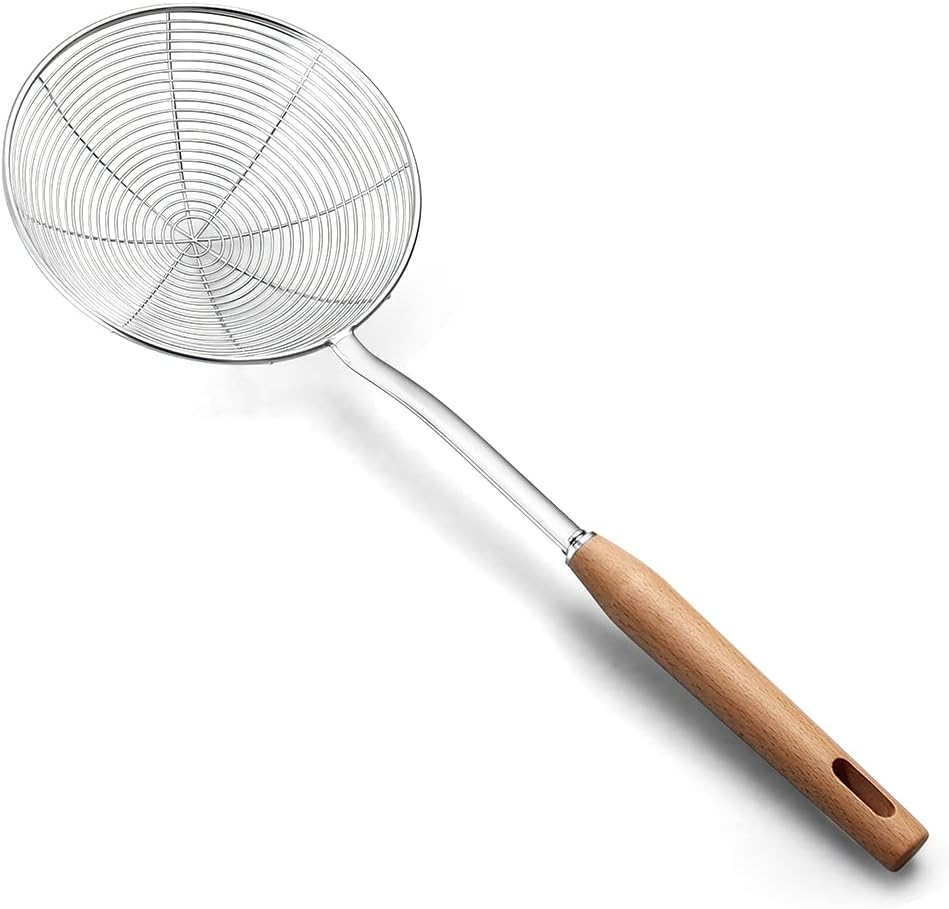 IQCWOOD Spider Strainer with Wood Handle - 5.5 Inch Fryer Scoop