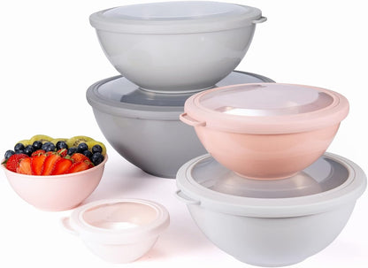 COOK WITH COLOR Mixing Bowls with Lids - 12 Piece Plastic Nesting Bowls Set includes 6 Prep Bowls and 6 Lids, Microwave Safe Mixing Bowl Set, Pink Embossed - Colors B