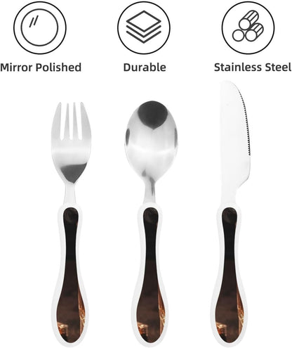 3-Piece Kids Silverware Set With Storage Case, Stainless Steel Reusable Children Safe Knife Spoon Fork Set Dolphin Children Flatware Set For Kids Lunch Box