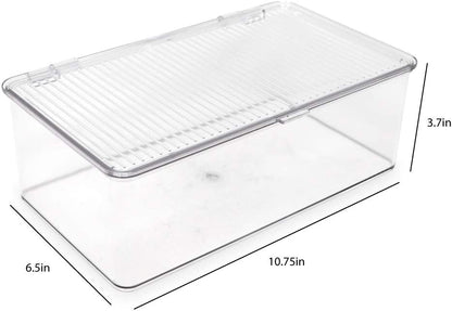 Isaac Jacobs Medium Stackable Organizer Bin (10.75”x6.5”x3.7”) w/ Hinged Lid, Clear Storage Box, Home, Office, School, Fridge, Bathroom, Kitchen, Pantry Container, BPA-Free, Food Safe (Medium, Clear)