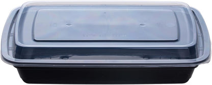30oz Meal Prep Containers Bulk 50-Pack - 2-Compartment with Lids, Leakproof, Microwave/Freezer/Dishwasher Safe - Commercial Food Storage, Black