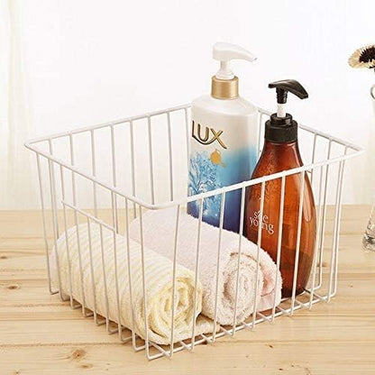 Slideep Wire Baskets Farmhouse Freezer Organizer Storage Bin Basket with Handles, Food Storage for Kitchen Cabinets, Pantry, Closet, Bedroom, Bathroom, Office 3 Pack