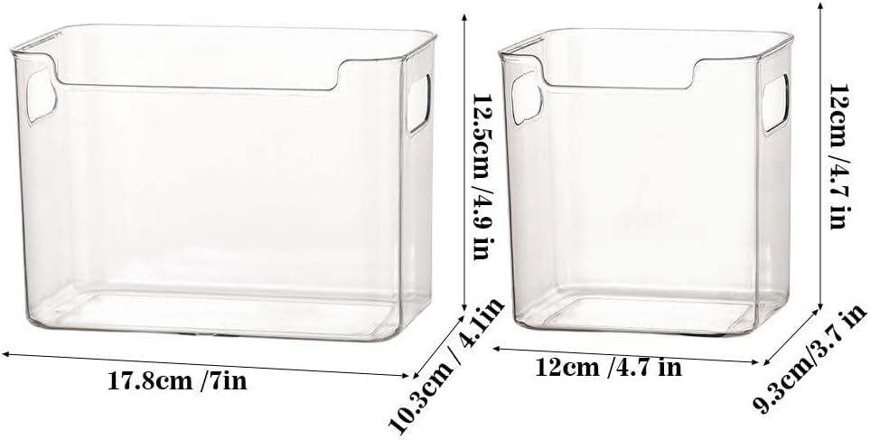 Crystal ClearFreezer Storage Bins,4 Pack Cleard Plastic Bins for Refrigerator and Pantry,Clear Plastic OrganizerBins with Handles,Stackable Kitchen Cabinet Organizer for Frozen Food,Meat & Veggies