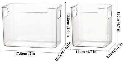 Crystal ClearFreezer Storage Bins,4 Pack Cleard Plastic Bins for Refrigerator and Pantry,Clear Plastic OrganizerBins with Handles,Stackable Kitchen Cabinet Organizer for Frozen Food,Meat & Veggies