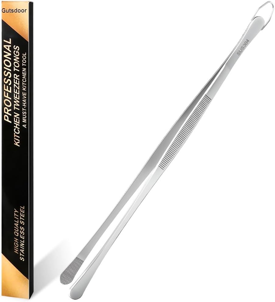 Gutsdoor 8 Inch Plating Tweezers Stainless Steel Precision Culinary Tweezer Silver Kitchen Straight Tweezers Tongs