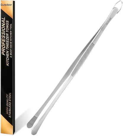 Gutsdoor 8 Inch Plating Tweezers Stainless Steel Precision Culinary Tweezer Silver Kitchen Straight Tweezers Tongs