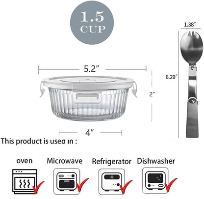 H.JSS WDJS 3Cup Round Glass Food Storage Containers with Airtight lids, 23oz Glass Meal Prep Containers, Heat-Resistant BPA-Free for Soup Leftover, Microwave, Dishwasher and Fridge Safe (white-4Pack)