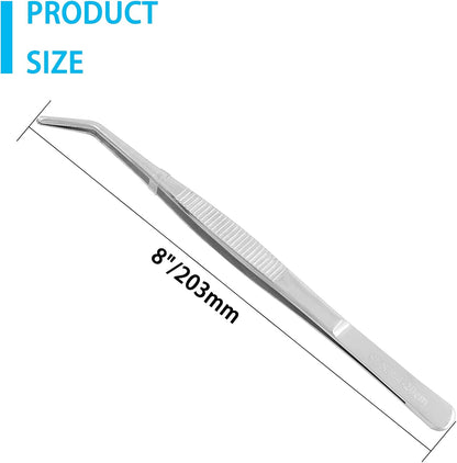Bonsicoky 3Pcs Stainless Steel Tweezer Set (8" 10" 12") | Long Tweezers, Precision Serrated Straight Tips, Non-slip, For Cooking, Repairing, Medical, Garden