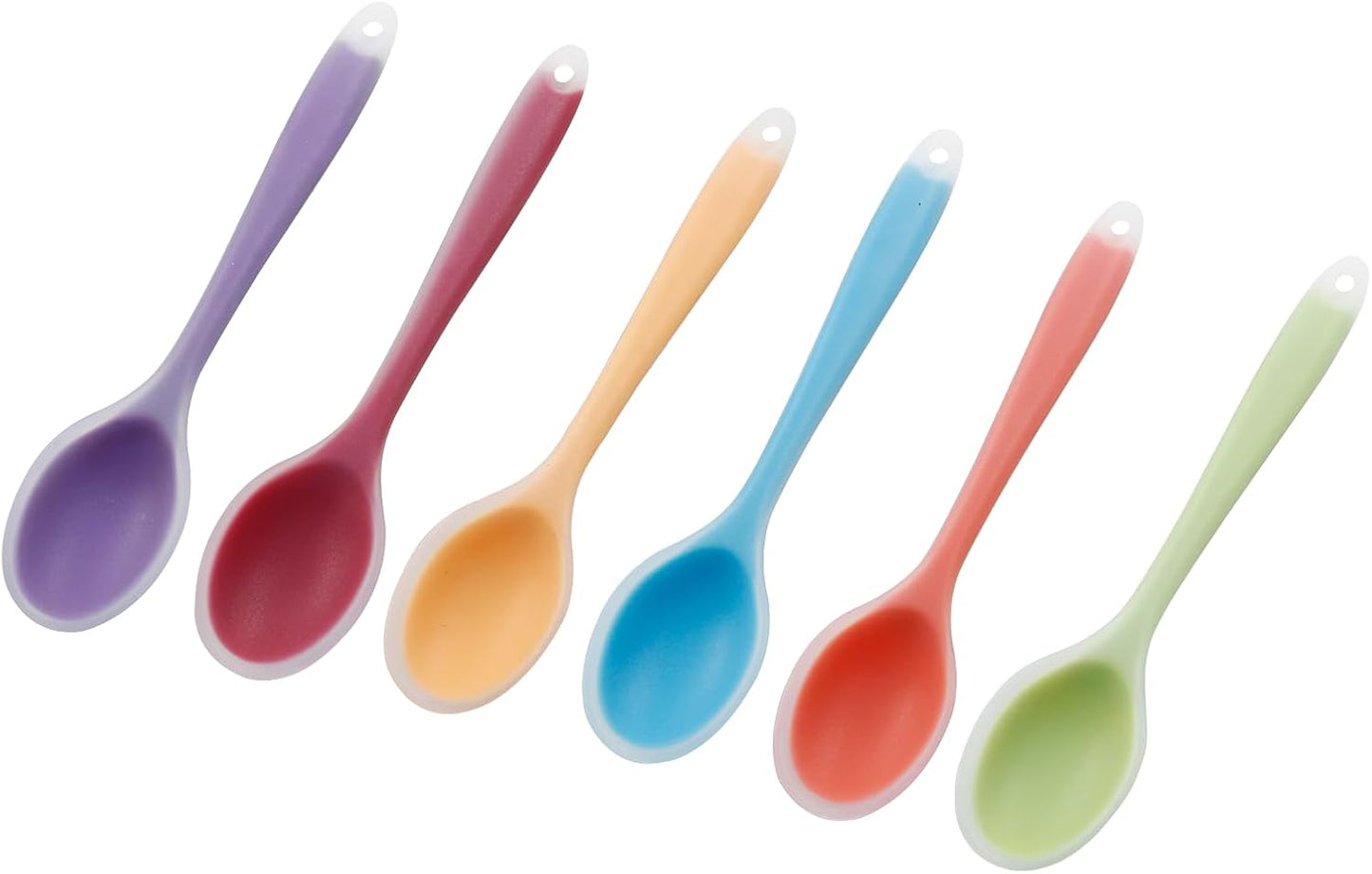 Jiozermi 6 Pcs Small Silicone Spoons for Cooking, Heat Resistant Kitchen Utensils, Cooking Kitchen Spoon for Mixing Baking, Transparent Red, Green, Yellow, Purple, Orange, Blue