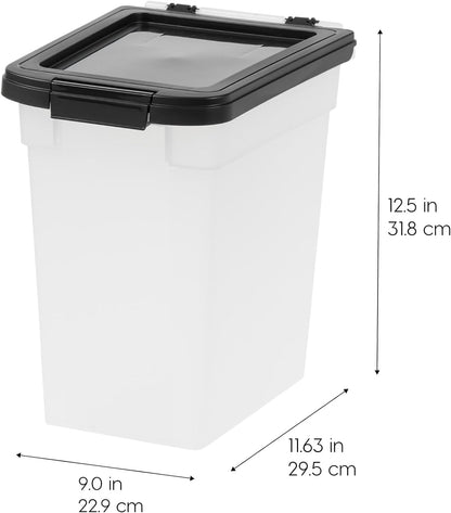 IRIS USA Dog Food Storage Container, 2 Pack, Up to 30 lbs Each, Airtight Seal for Freshness, Wheels for Rolling, Easy One Hand Opening, Made in USA, BPA Free, Clear/Black