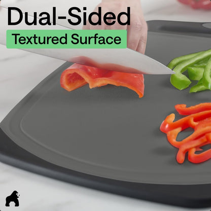 GORILLA GRIP BPA-Free Reversible Kitchen Cutting Board Set of 3, US Designed, Nonporous, Juice Grooves Catch Liquid, Slip Resistant Border, Dishwasher Safe, Durable Large Food Chopping Boards, Black